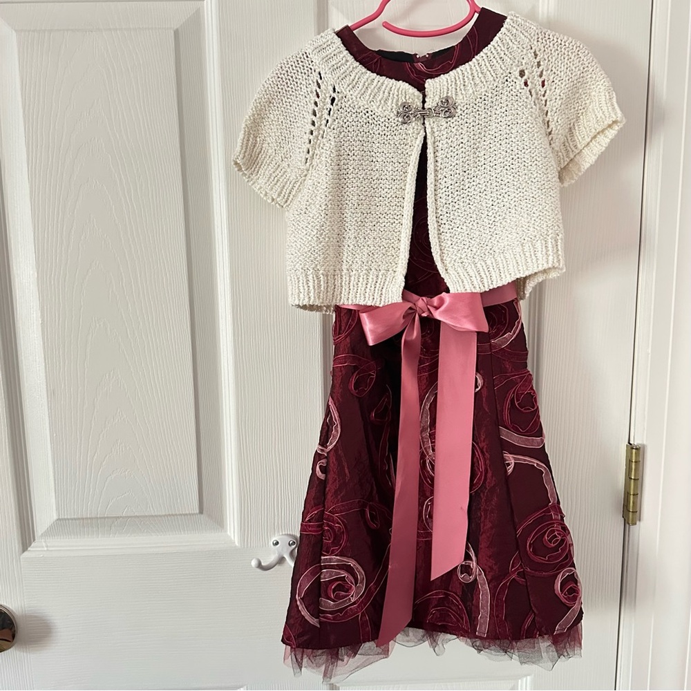 Adorable Red and Pink Girls Dress and Sweater